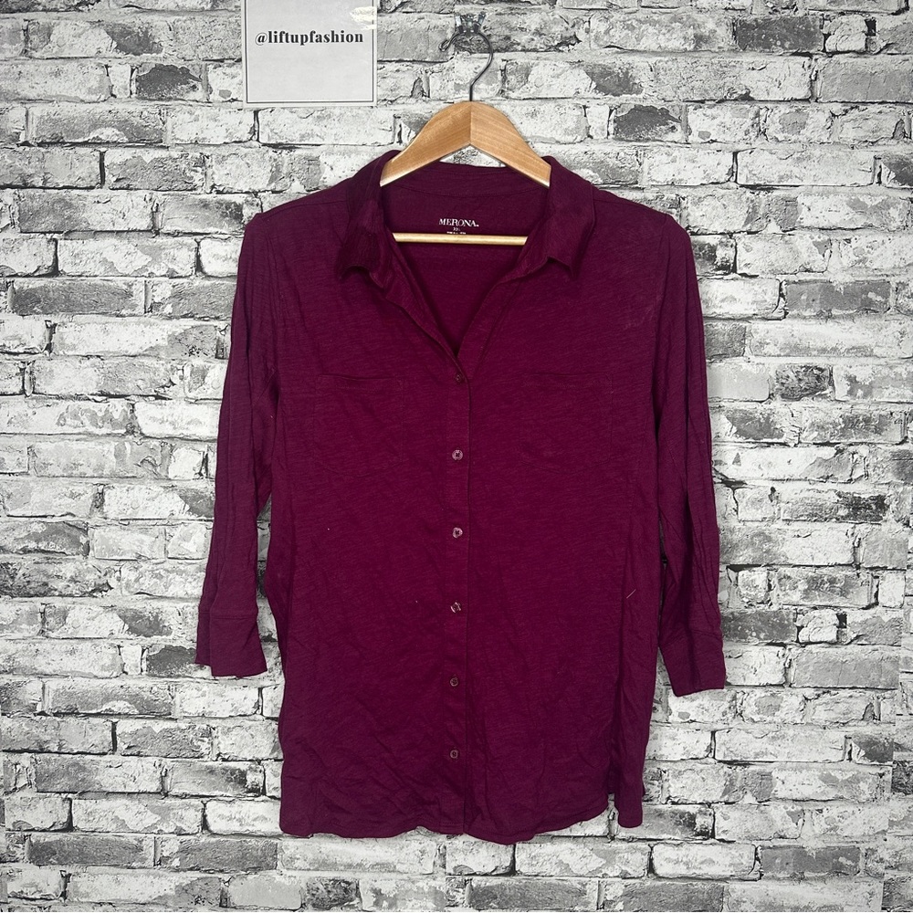 EUC Merona Women's Maroon Button-Down Shirt Size XXL